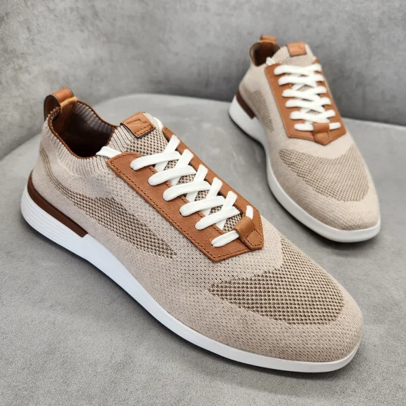 Wolf & Shepherd Men's Sneakers 11 Cream Tan SupremeKnit Trainers Sock New $175 - Picture 2 of 16